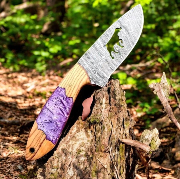 KBS Knives Store Hunting Knife Hunting Knife – Handmade Damascus Steel with Retriever Wirecut & Olivewood Handle