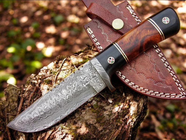 KBS Knives Store Hunting Knife Hunting Steel Knife Damascus Blade & Buffalo Horn Handle