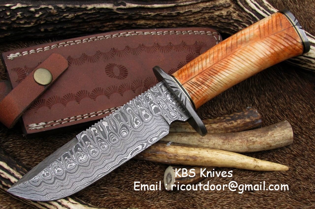 KBS Knives Store Hunting Knife KBS Knives: Custom Handmade Damascus Hunting Knife | 12 Inches | Colored Camel Bone Handle