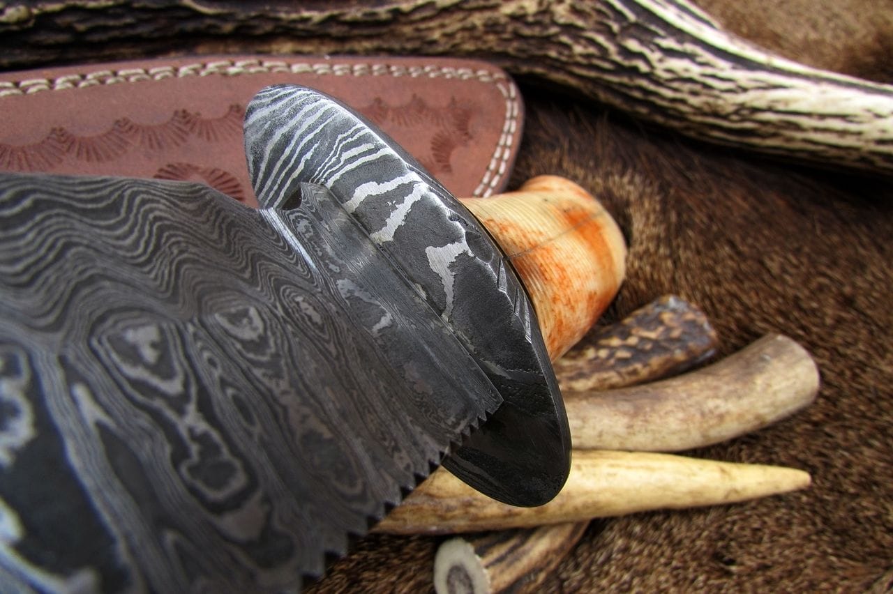 KBS Knives Store Hunting Knife KBS Knives: Custom Handmade Damascus Hunting Knife | 12 Inches | Colored Camel Bone Handle