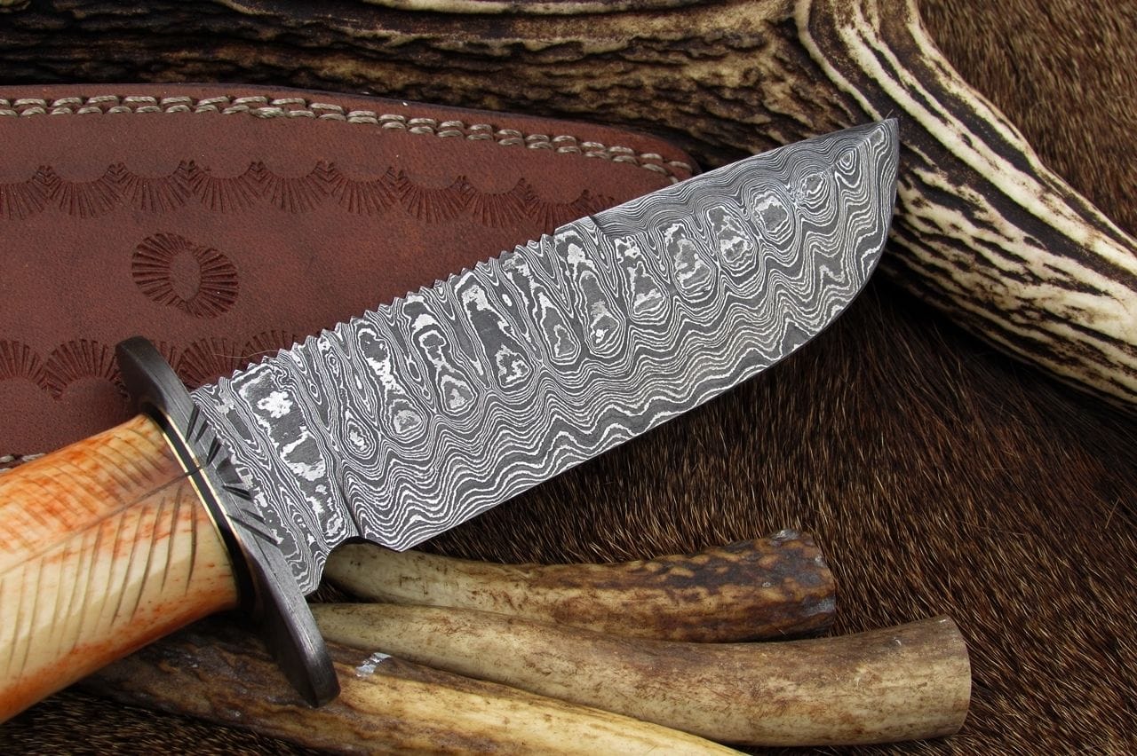 KBS Knives Store Hunting Knife KBS Knives: Custom Handmade Damascus Hunting Knife | 12 Inches | Colored Camel Bone Handle