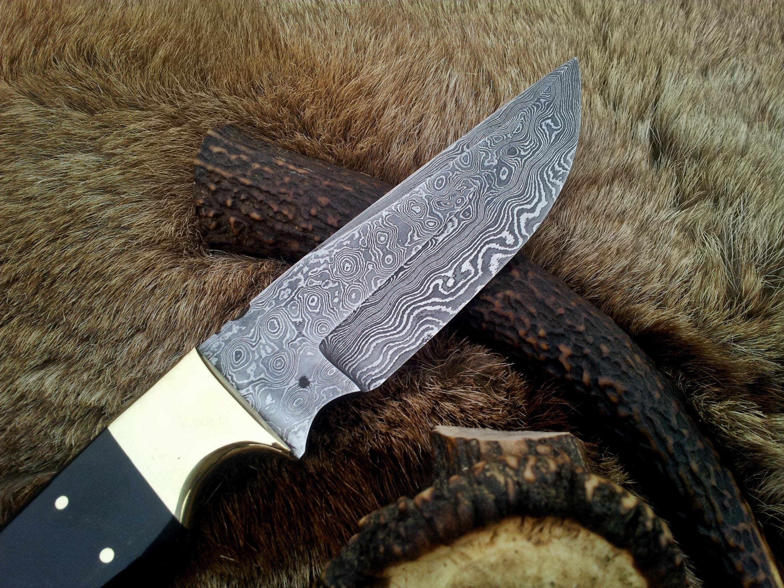 KBS Knives Store Hunting Knife KBS Knives: Custom Handmade Fixed-Blade Hunting Knife | Raindrops Damascus Steel | 10 Inches