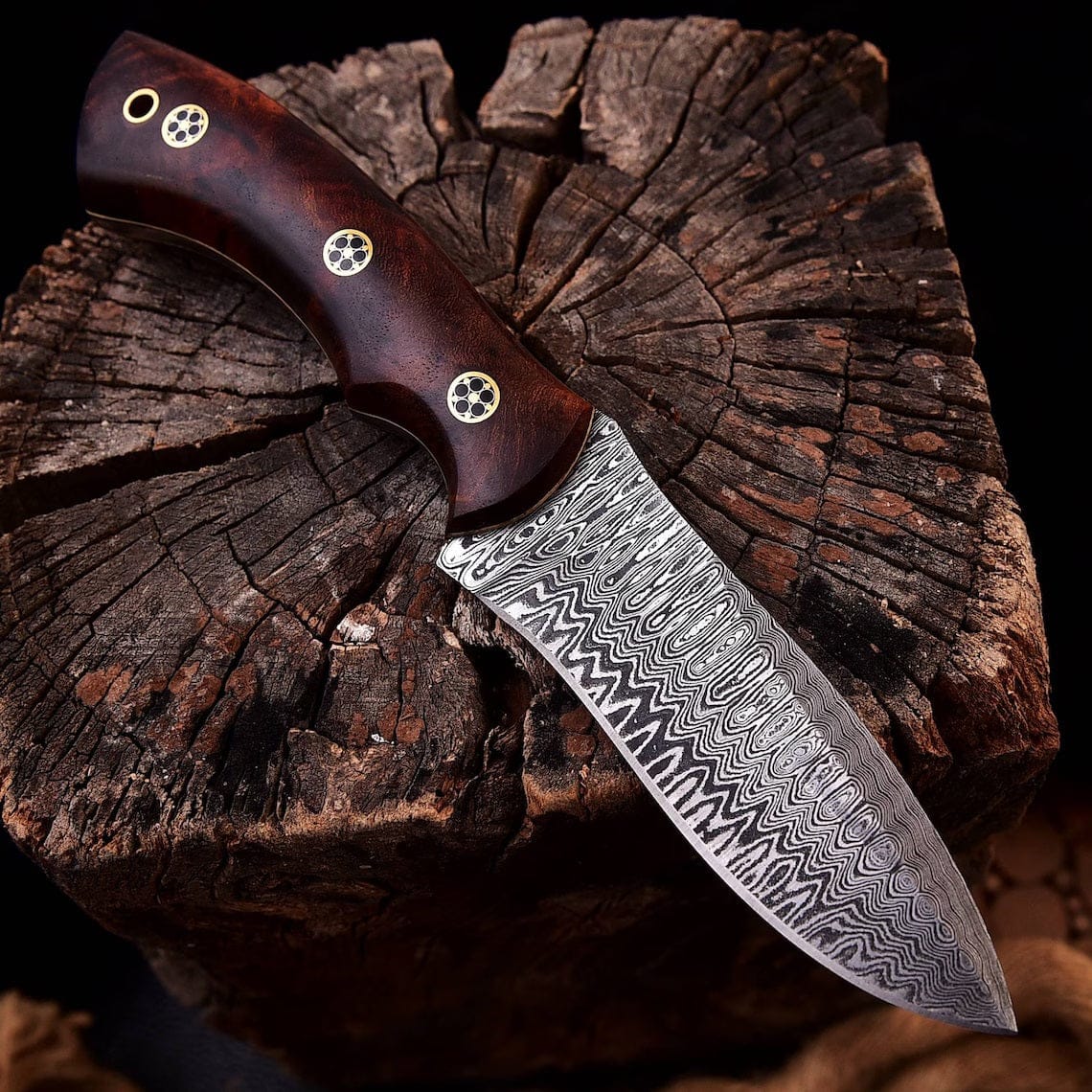 KBS Knives Store Hunting Knife KBS Knives - 'Wilderness Warrior' Custom Handmade Damascus Steel Hunting Knife with Rosewood Handle
