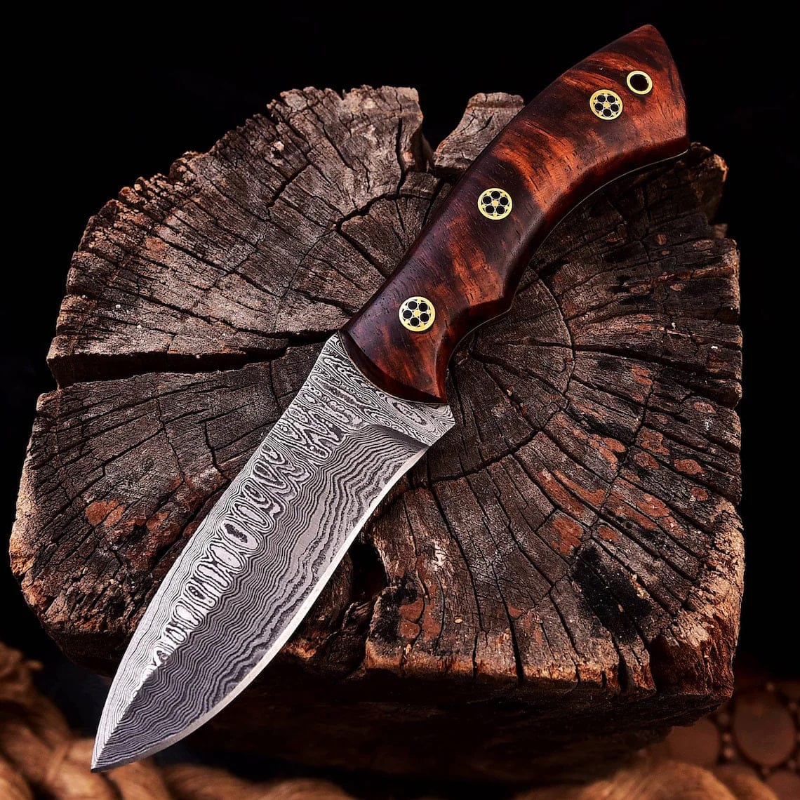 KBS Knives Store Hunting Knife KBS Knives - 'Wilderness Warrior' Custom Handmade Damascus Steel Hunting Knife with Rosewood Handle