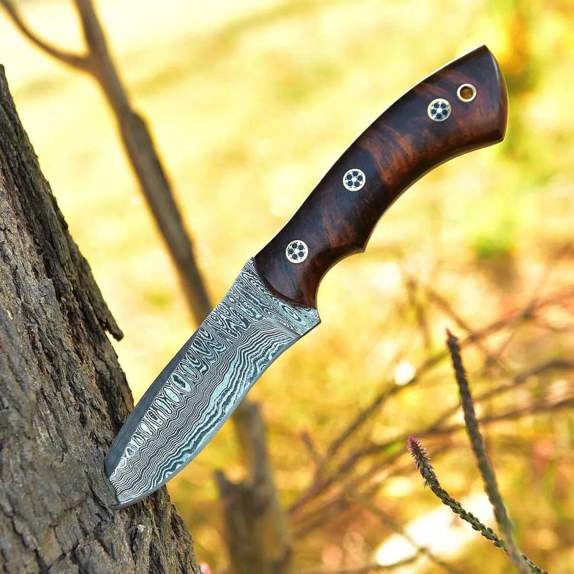 KBS Knives Store Hunting Knife KBS Knives - 'Wilderness Warrior' Custom Handmade Damascus Steel Hunting Knife with Rosewood Handle