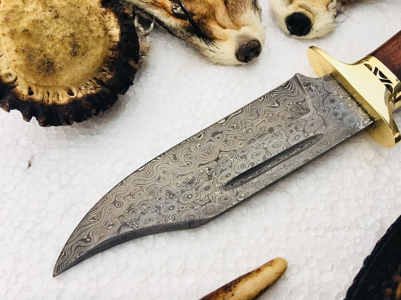 KBS Knives Store Hunting Knife New Custom Handmade Raindrop Pattern Welded Damascus Steel Hunting Knife