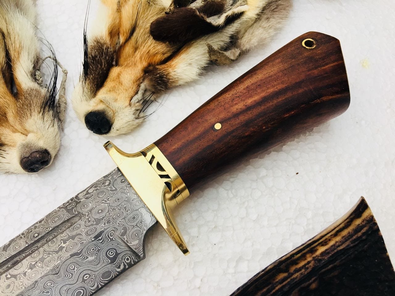 KBS Knives Store Hunting Knife New Custom Handmade Raindrop Pattern Welded Damascus Steel Hunting Knife