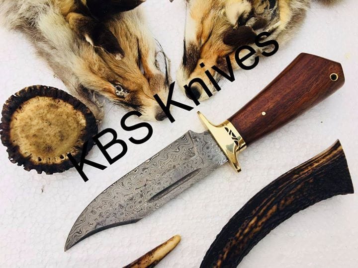 KBS Knives Store Hunting Knife New Custom Handmade Raindrop Pattern Welded Damascus Steel Hunting Knife
