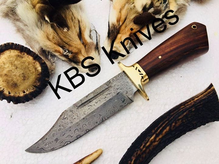 KBS Knives Store Hunting Knife New Custom Handmade Raindrop Pattern Welded Damascus Steel Hunting Knife