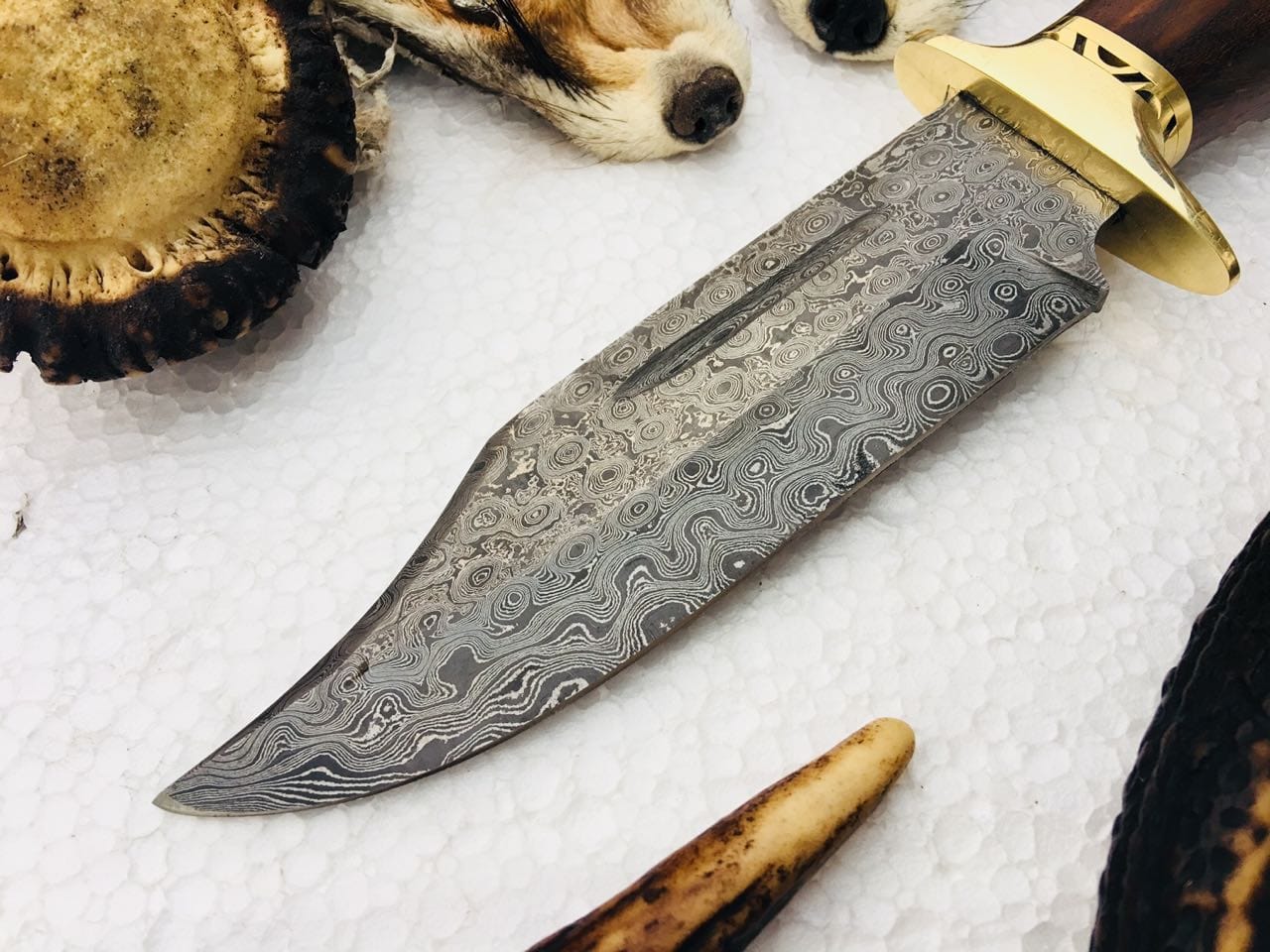 KBS Knives Store Hunting Knife New Custom Handmade Raindrop Pattern Welded Damascus Steel Hunting Knife