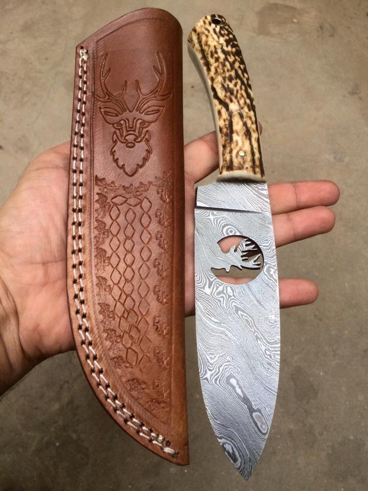 KBS Knives Store Hunting Knife Premium Custom Handmade Best Deer Hunting Knife – Damascus Steel & Antler Handle