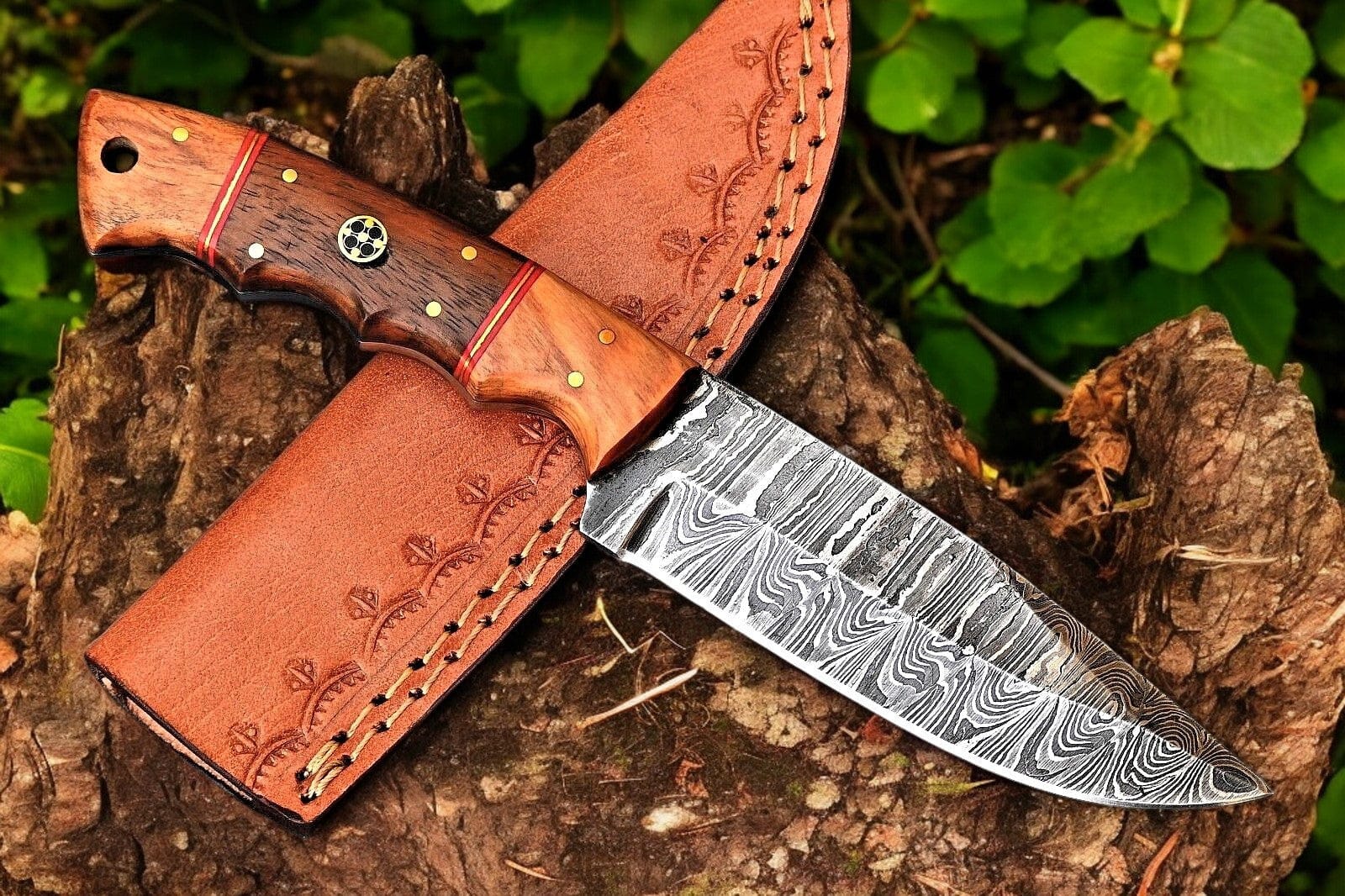 KBS Knives Store Hunting Knife Sunset Ridge Hunter Knife Damascus Steel & Rosewood Handle