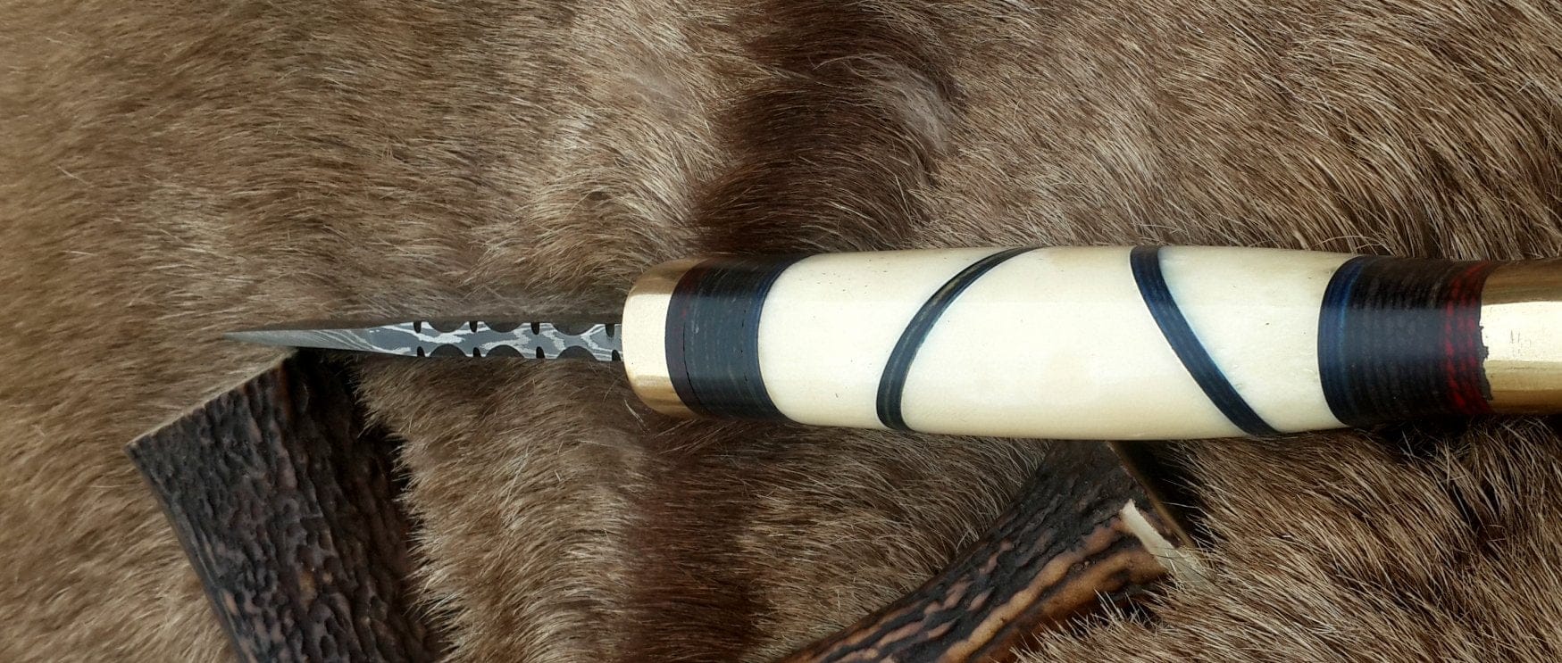 KBS Knives Store Hunting Knife The Artisan's Blade: Custom Handmade Damascus Steel Hunting Knife | Camel Bone & Brass Accents | 9 Inches | KBS Knives