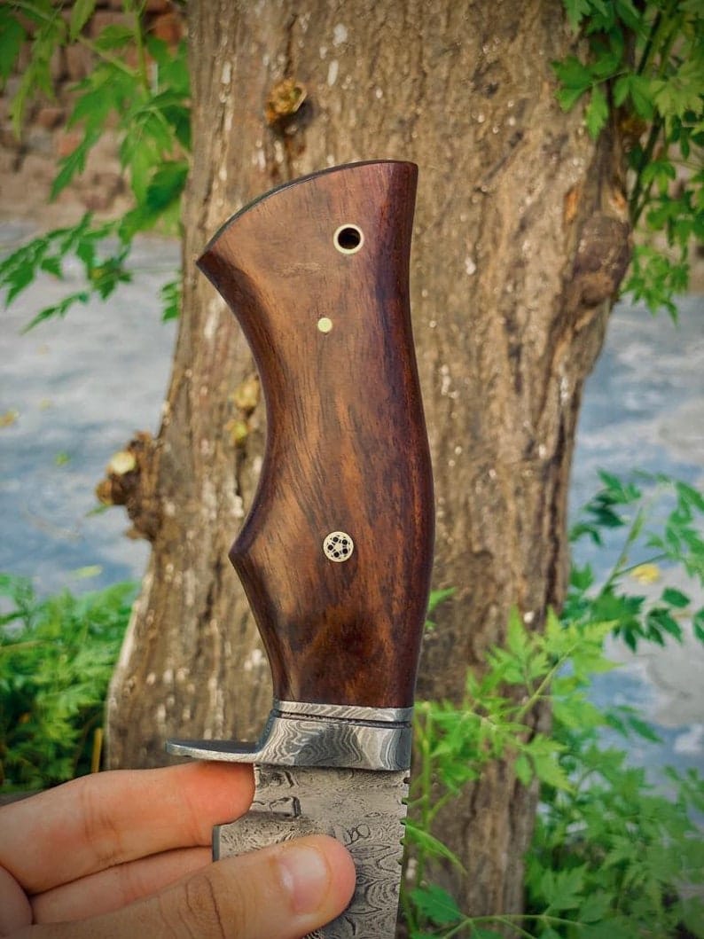 KBS Knives Store Hunting Knife The Hunter's Favorite: 10-Inch Hunting Knife with Damascus Steel Blade, Rosewood Handle, and Damascus Guard