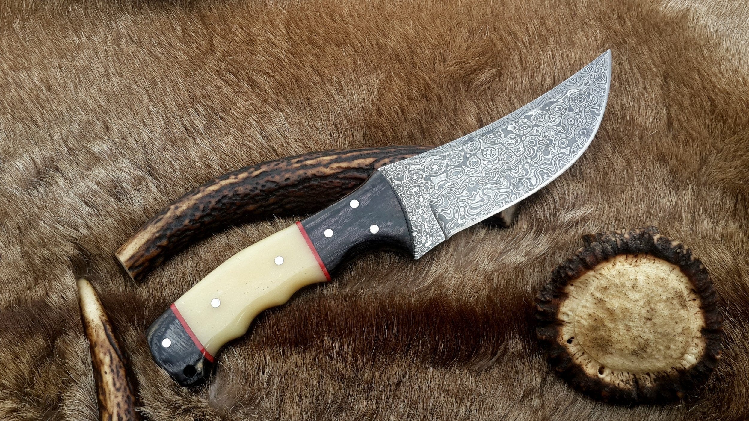 KBS Knives Store Hunting Knife The Master Hunter: Custom Handmade Damascus Steel Fixed-Blade Hunting Knife | Camel Bone & Exotic Wood | 10 Inches | KBS Knives