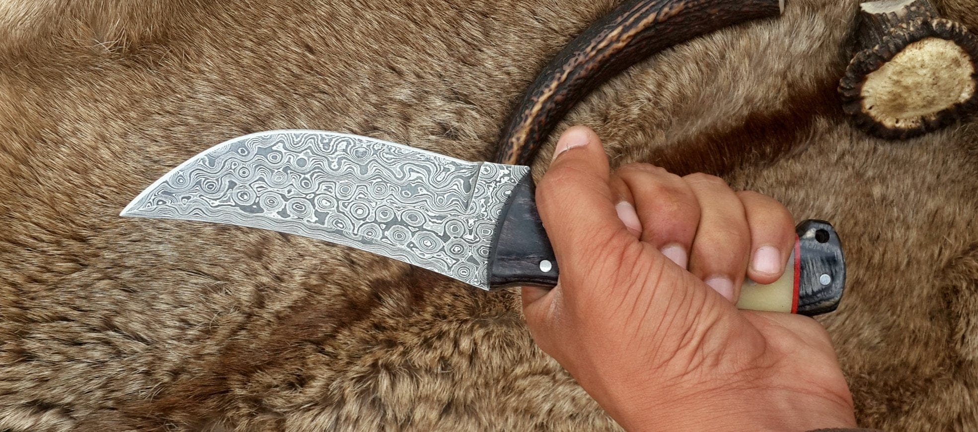 KBS Knives Store Hunting Knife The Master Hunter: Custom Handmade Damascus Steel Fixed-Blade Hunting Knife | Camel Bone & Exotic Wood | 10 Inches | KBS Knives