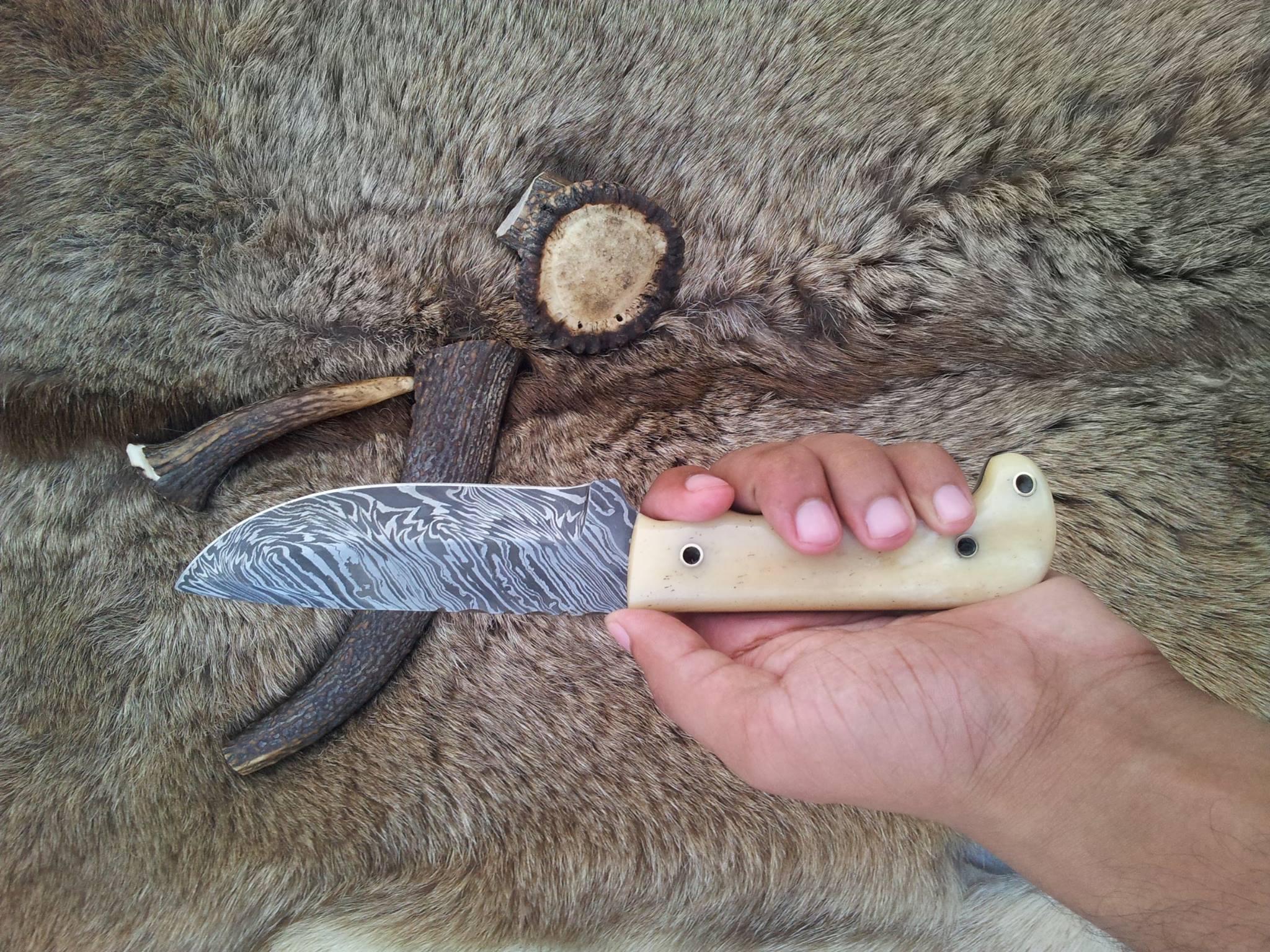 KBS Knives Store Hunting Knife The Wilderness Edge: Custom Handmade Damascus Steel Outdoor Hunting Knife | Bone Handle | 10 Inches | KBS Knives