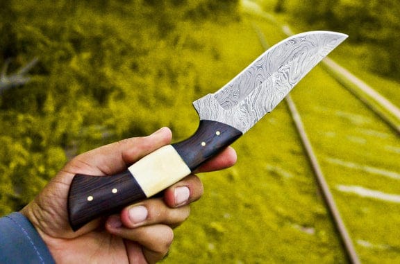 KBS Knives Store Hunting Knife The Wilderness Elite: 10.5-Inch Hunting Knife with Full Tang Damascus Steel Blade, Bone and Wenge Wood Handle