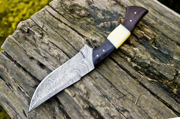 KBS Knives Store Hunting Knife The Wilderness Elite: 10.5-Inch Hunting Knife with Full Tang Damascus Steel Blade, Bone and Wenge Wood Handle