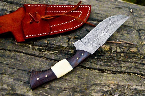 KBS Knives Store Hunting Knife The Wilderness Elite: 10.5-Inch Hunting Knife with Full Tang Damascus Steel Blade, Bone and Wenge Wood Handle