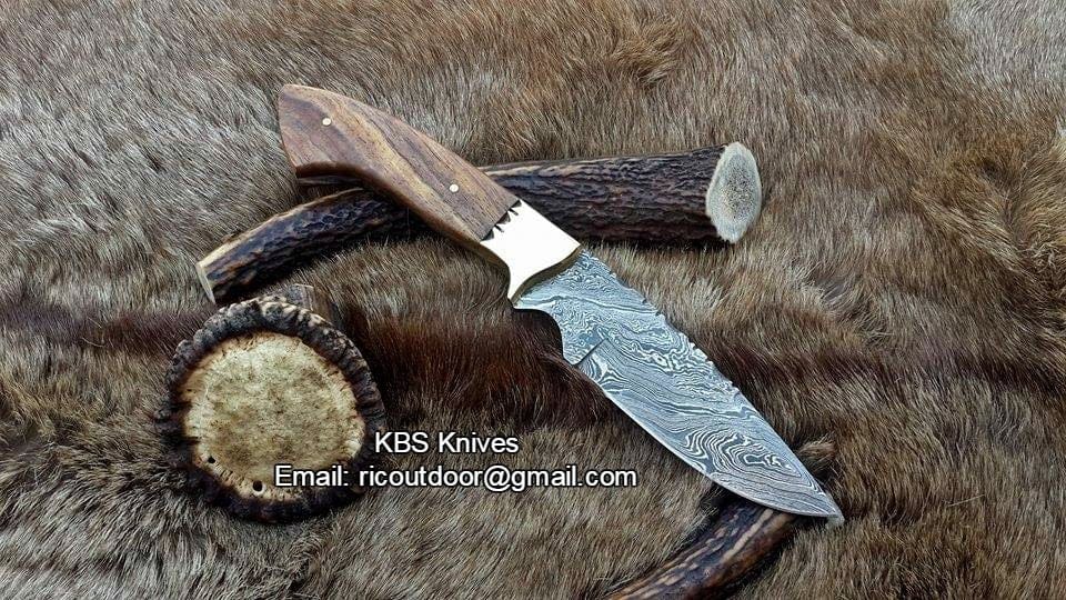 KBS Knives Store Hunting Knife "Timber Strike" Custom Handmade Damascus Fixed-Blade Hunting Knife, 9-Inch with Rosewood Handle | KBS Knives Store