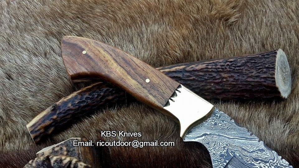 KBS Knives Store Hunting Knife "Timber Strike" Custom Handmade Damascus Fixed-Blade Hunting Knife, 9-Inch with Rosewood Handle | KBS Knives Store