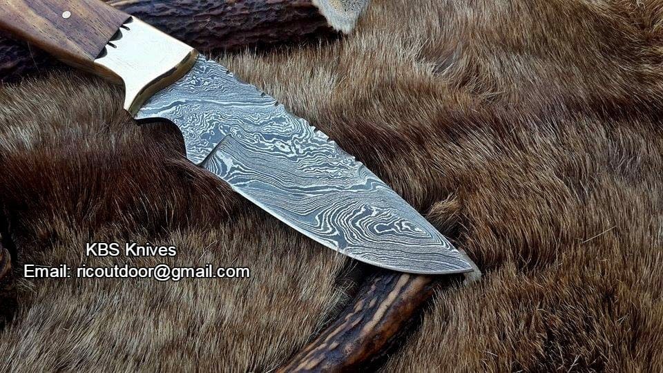 KBS Knives Store Hunting Knife "Timber Strike" Custom Handmade Damascus Fixed-Blade Hunting Knife, 9-Inch with Rosewood Handle | KBS Knives Store