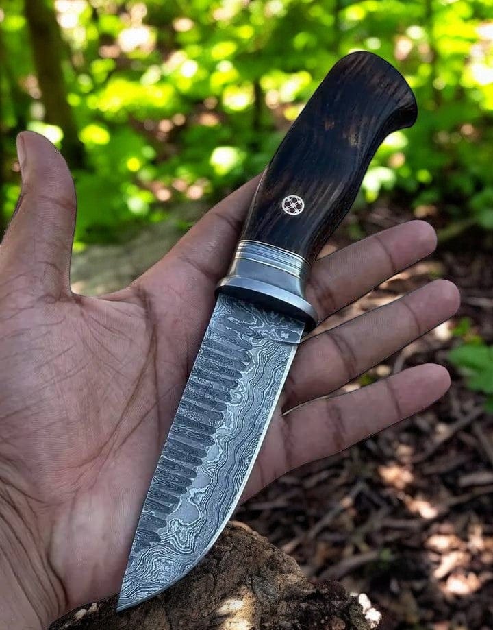 KBS Knives Store Hunting Knife Timberline Hunter Knife Damascus Steel Blade & Burl Wood Handle