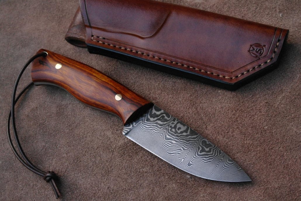 KBS Knives Store Hunting Knives American Wilderness Bushcraft Knife – 8.5" Custom Handmade Damascus Steel Blade with Burl Rosewood Handle