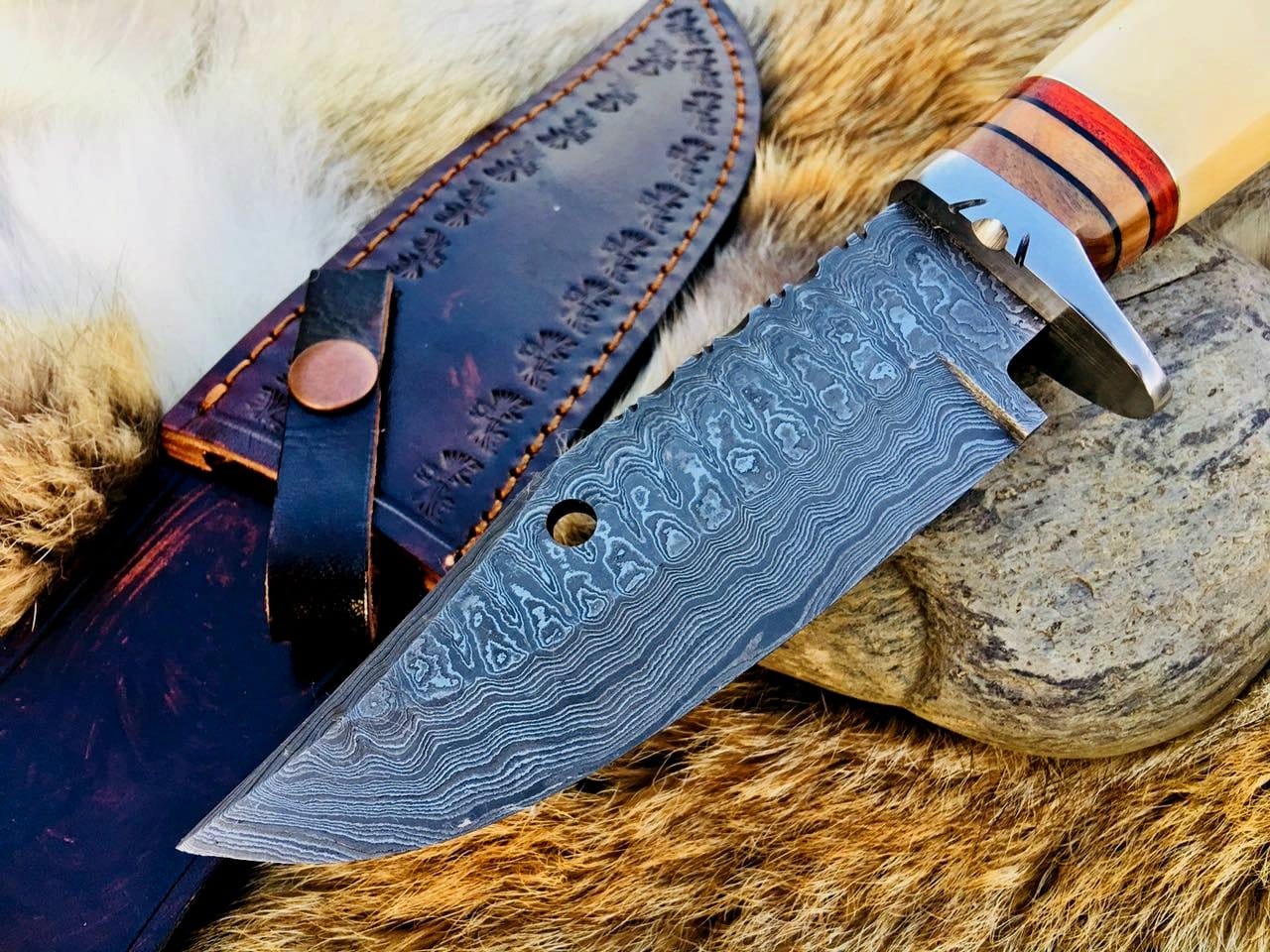 KBS Knives Store Hunting Knives Custom Handmade Damascus Blade Hunting Skinning Knife