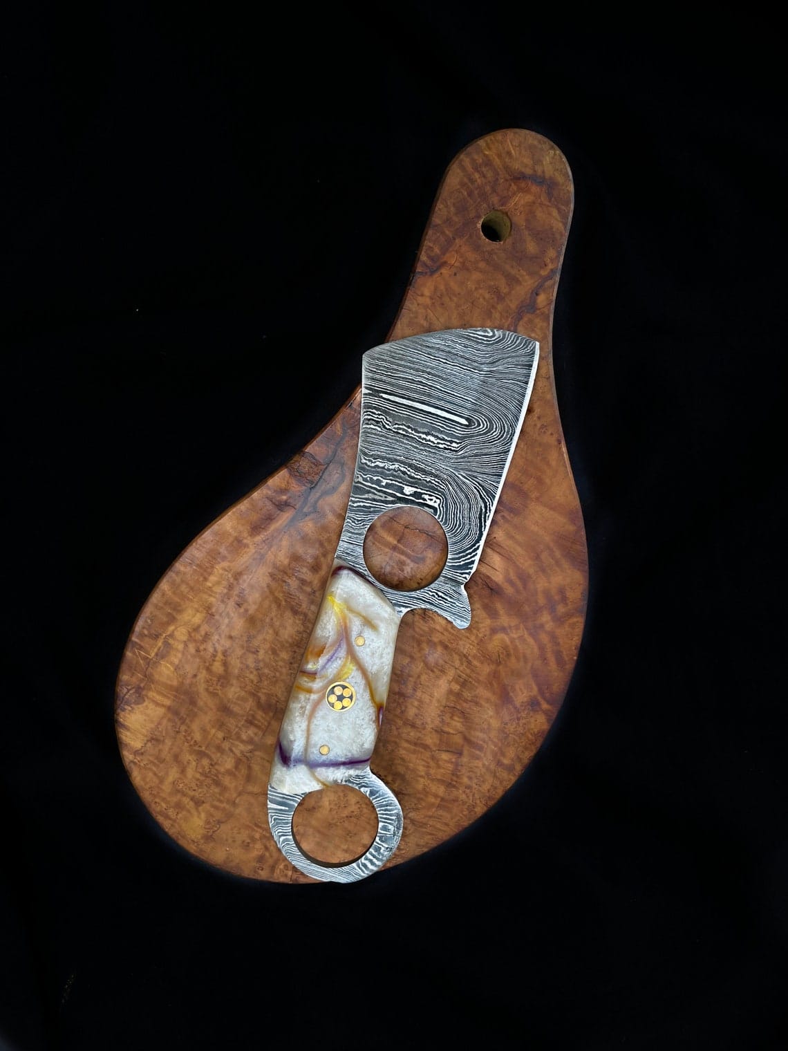 KBS Knives Store Hunting Knives Custom Handmade Damascus Steel Mini Finger Hole Cleaver Knife