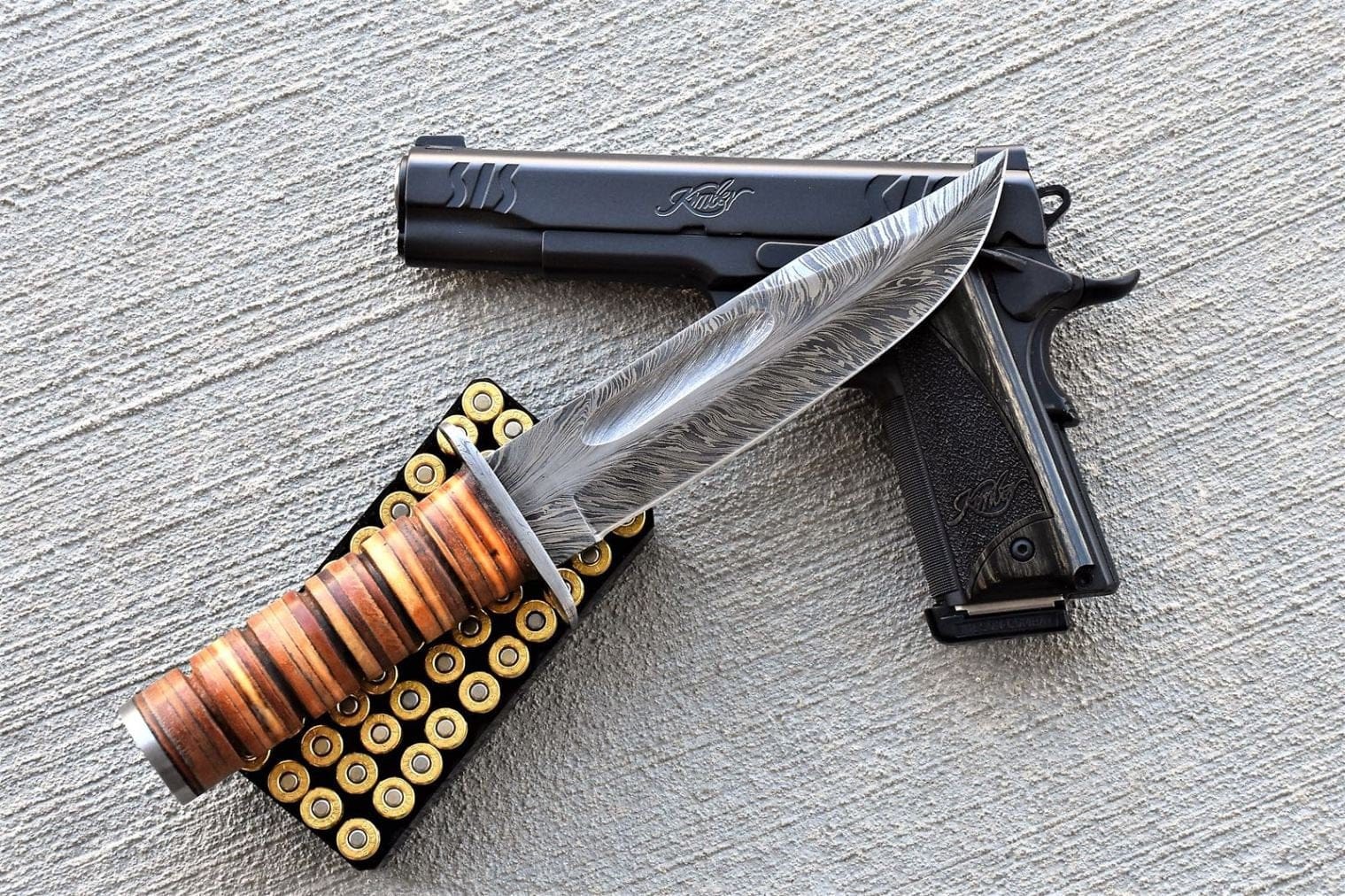 KBS Knives Store Hunting Knives Custom Handmade Feather Pattern Damascus Steel Survival Hunting Knife