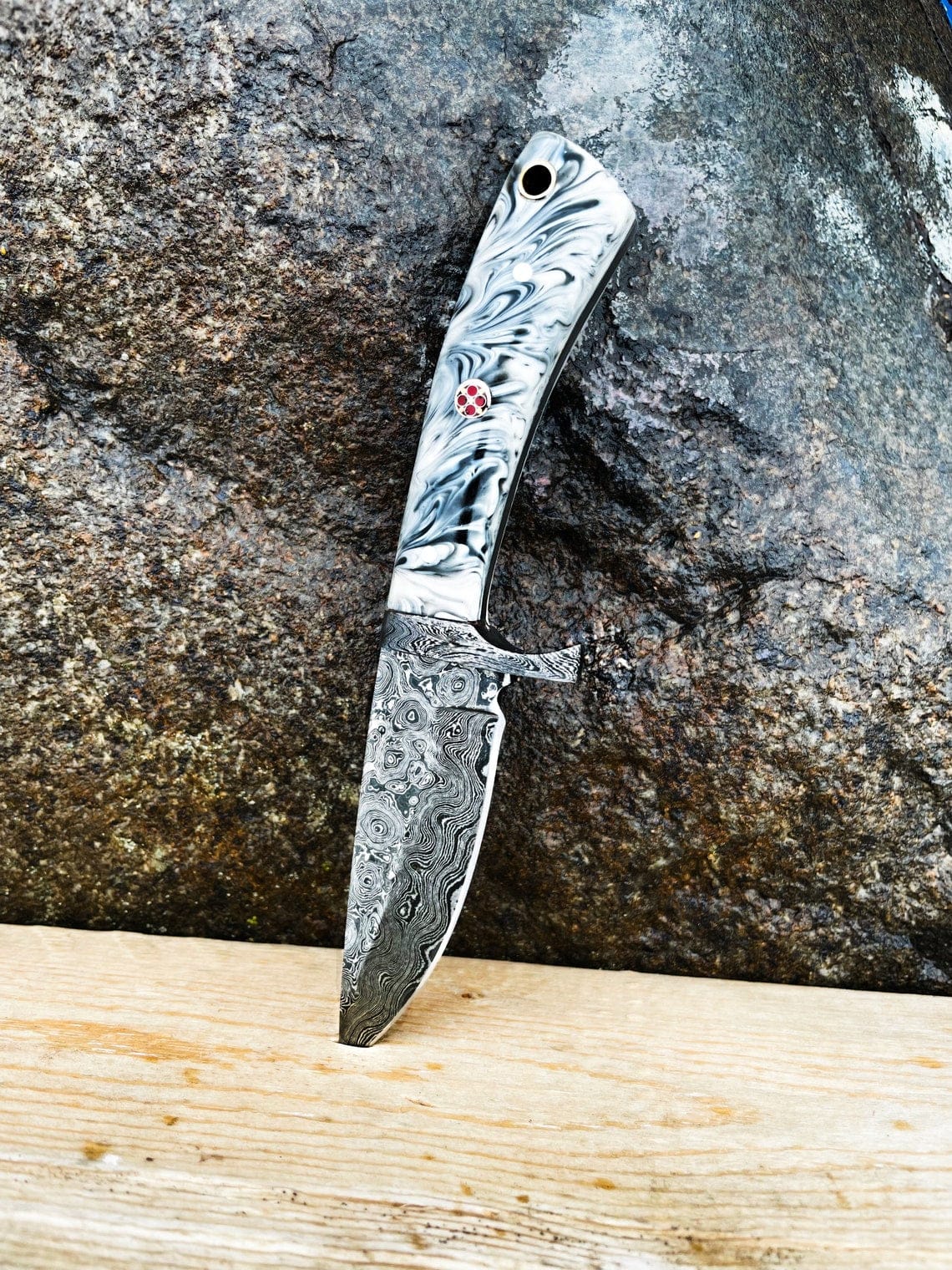 KBS Knives Store Hunting Knives Custom Handmade Raindrop Damascus Steel Hunting Knife