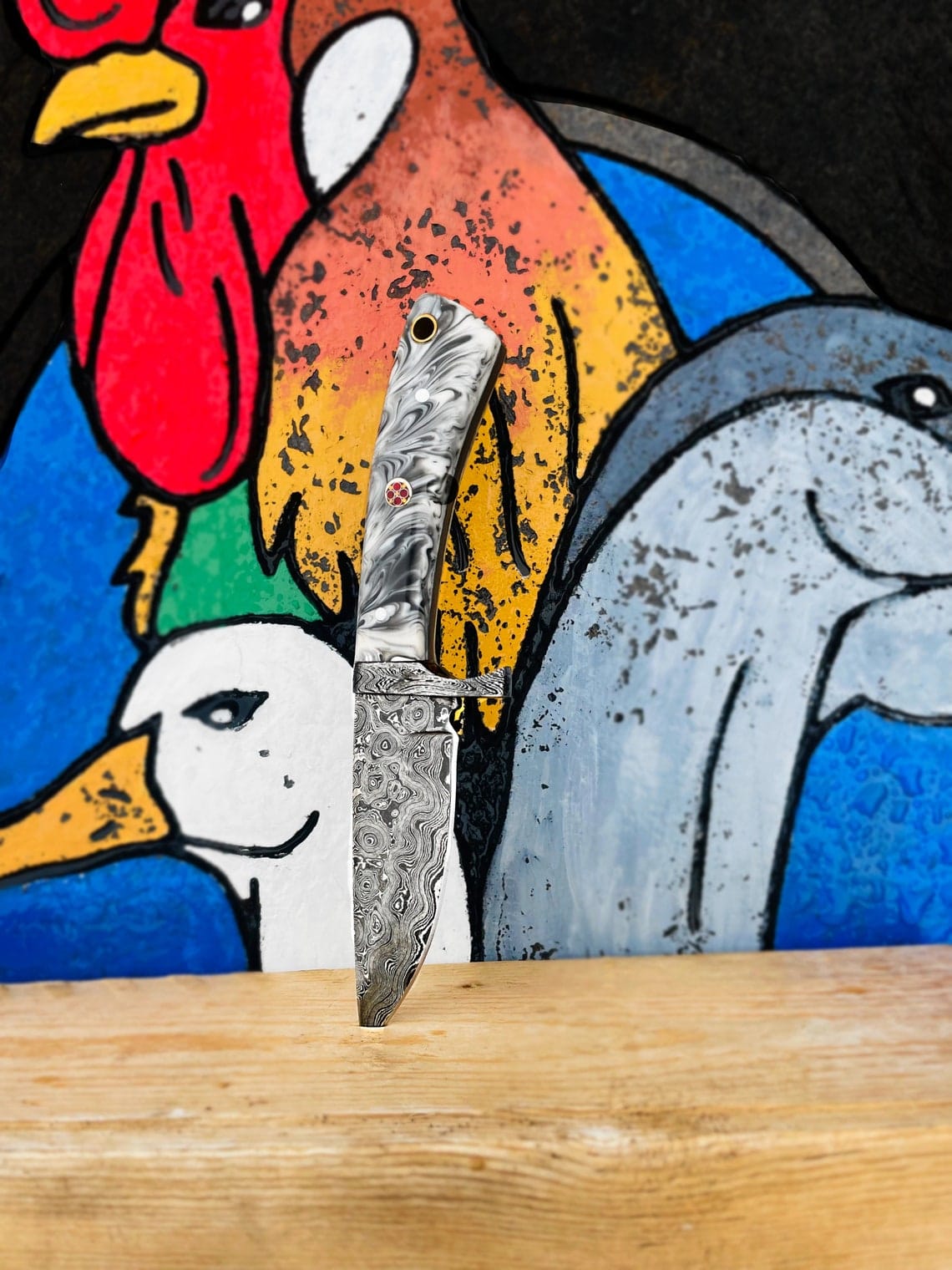 KBS Knives Store Hunting Knives Custom Handmade Raindrop Damascus Steel Hunting Knife