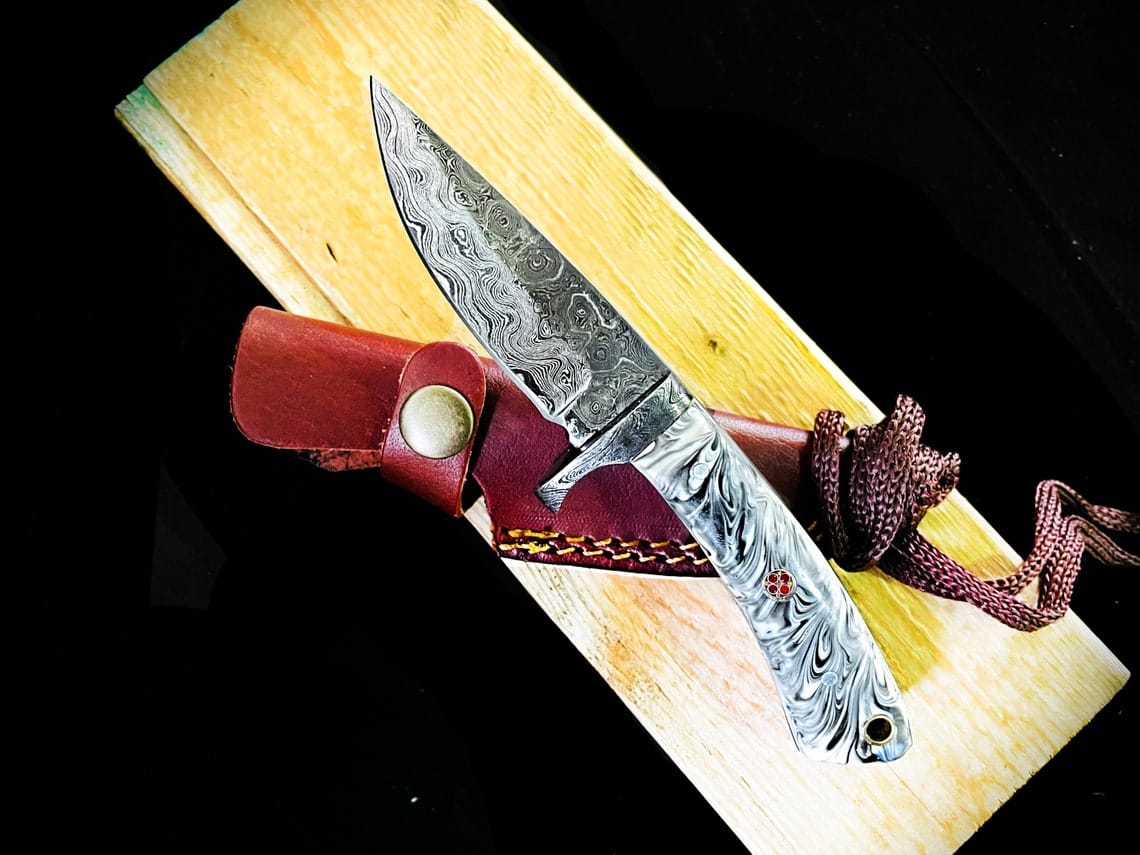 KBS Knives Store Hunting Knives Custom Handmade Raindrop Damascus Steel Hunting Knife