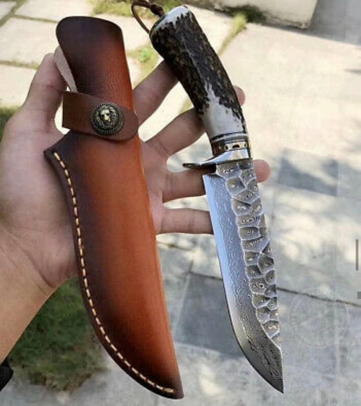 KBS Knives Store Hunting Knives Custom Handmade Stone Texture Hand Forged Damascus Steel Vintage Viking Knife