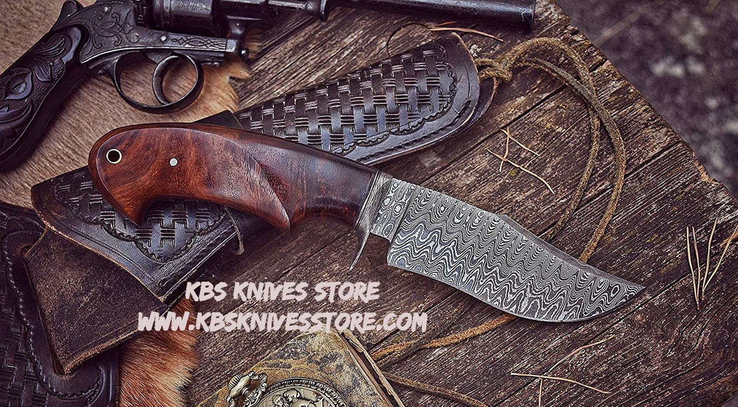 KBS Knives Store Hunting Knives Damascus Steel Clip Point Hunting Knife