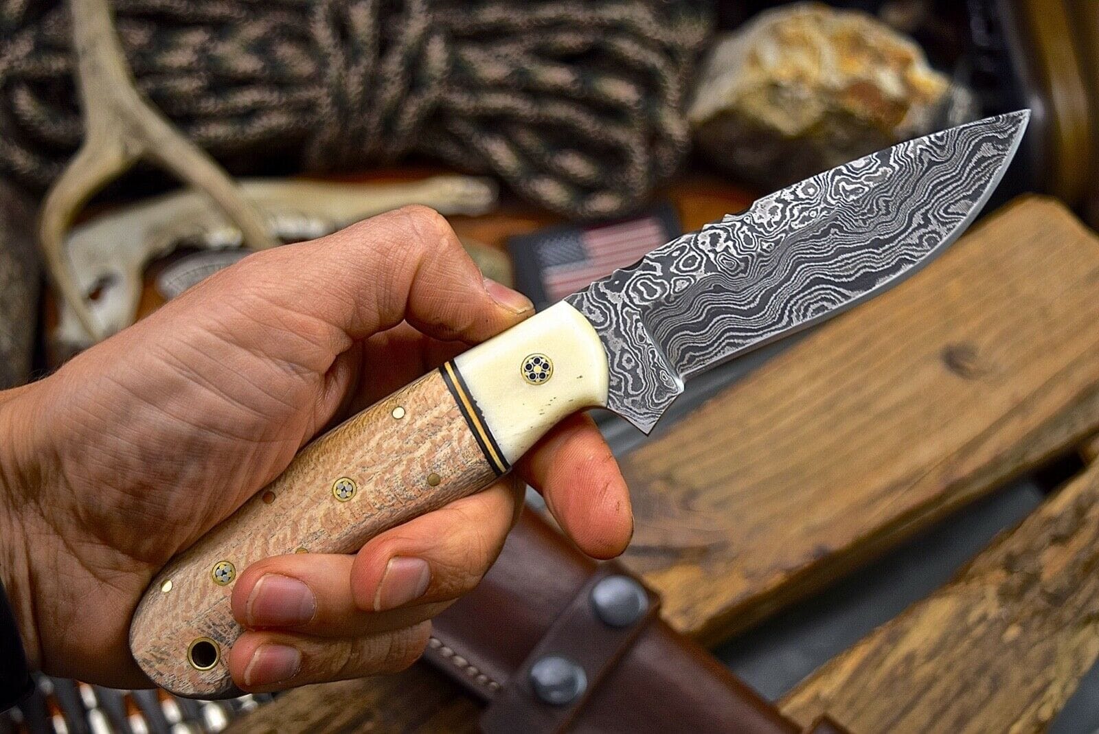 KBS Knives Store Hunting Knives Damascus Steel Hunting Skinning Camping Knife