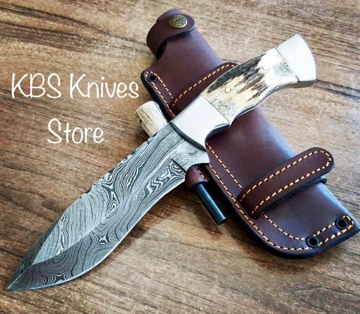 KBS Knives Store Hunting Knives Full Tang Custom Handmade Damascus Hunting Knife