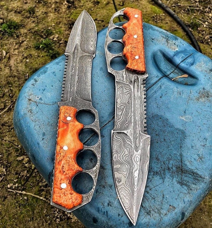 KBS Knives Store Hunting Knives Knuckle Handle Damascus Hunting Camping Knife