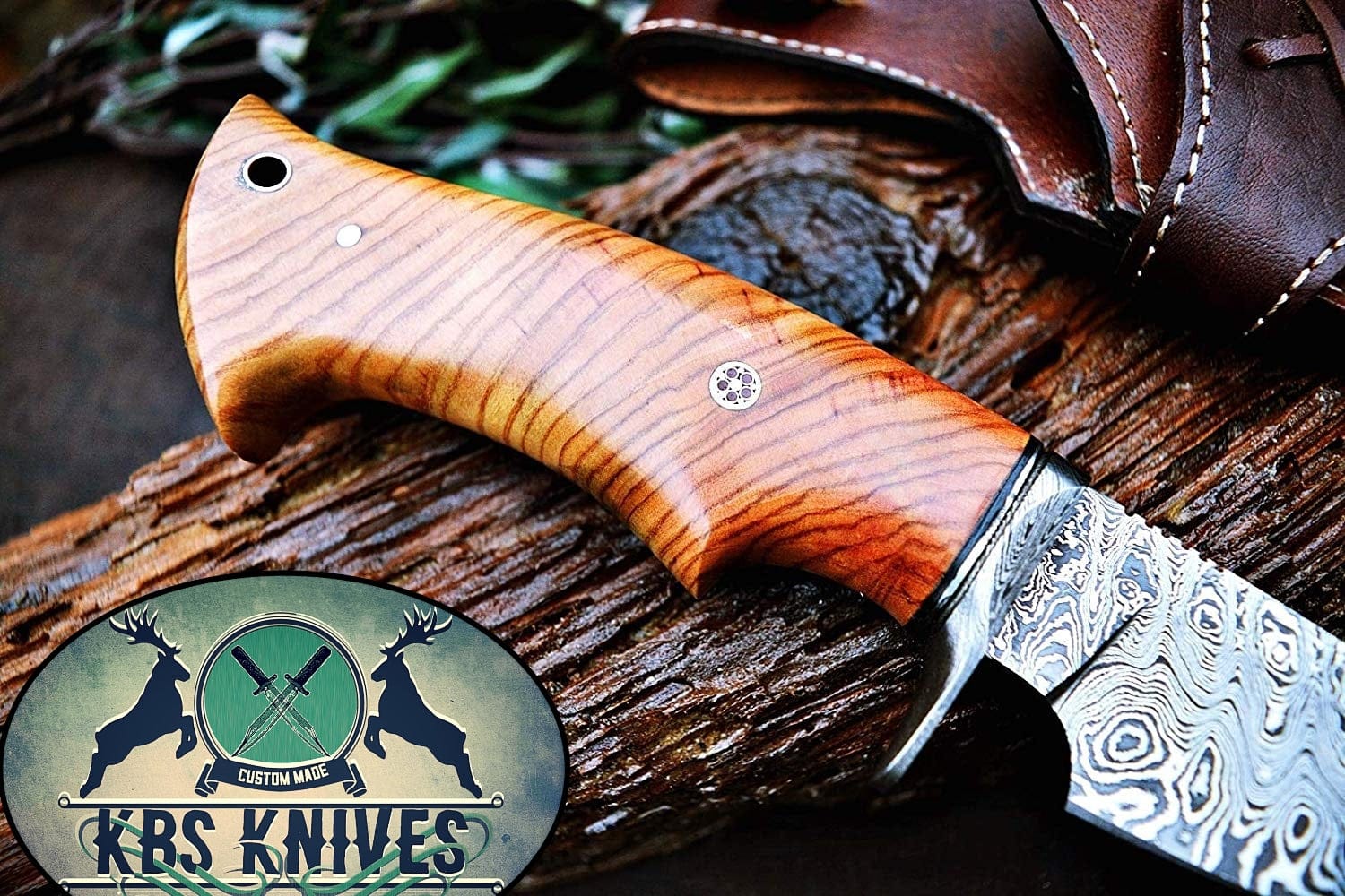 KBS Knives Store Hunting Knives Olive Wood Handle Damascus Hunting Knife