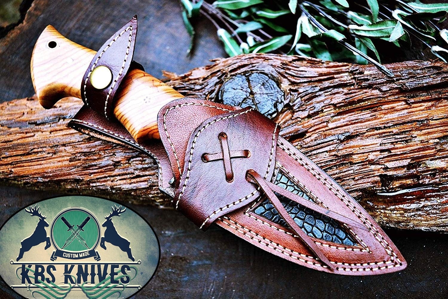 KBS Knives Store Hunting Knives Olive Wood Handle Damascus Hunting Knife