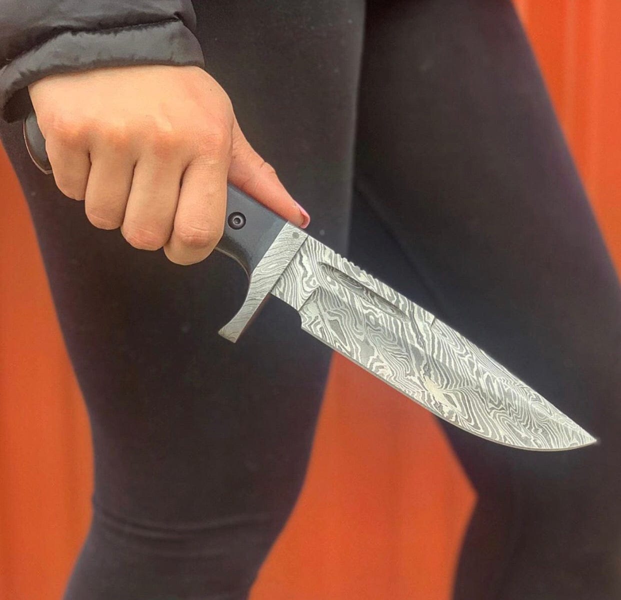 KBS Knives Store Hunting Knives Original Bowie Knife with Leather Sheath for Sale – Custom Handmade Full Tang Damascus Steel Blade, Micarta G10 Handle & Damascus Guard | 11.5-Inch Hunting Knife with Blood Groove – KBS Knives