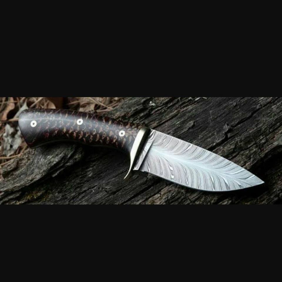KBS Knives Store Hunting Knives Pine Cone Handle Damascus Feather Hunting Knife