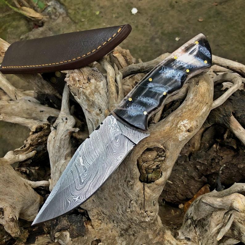 KBS Knives Store Hunting Knives Sheep Horn Damascus Hunting Skinning Knife