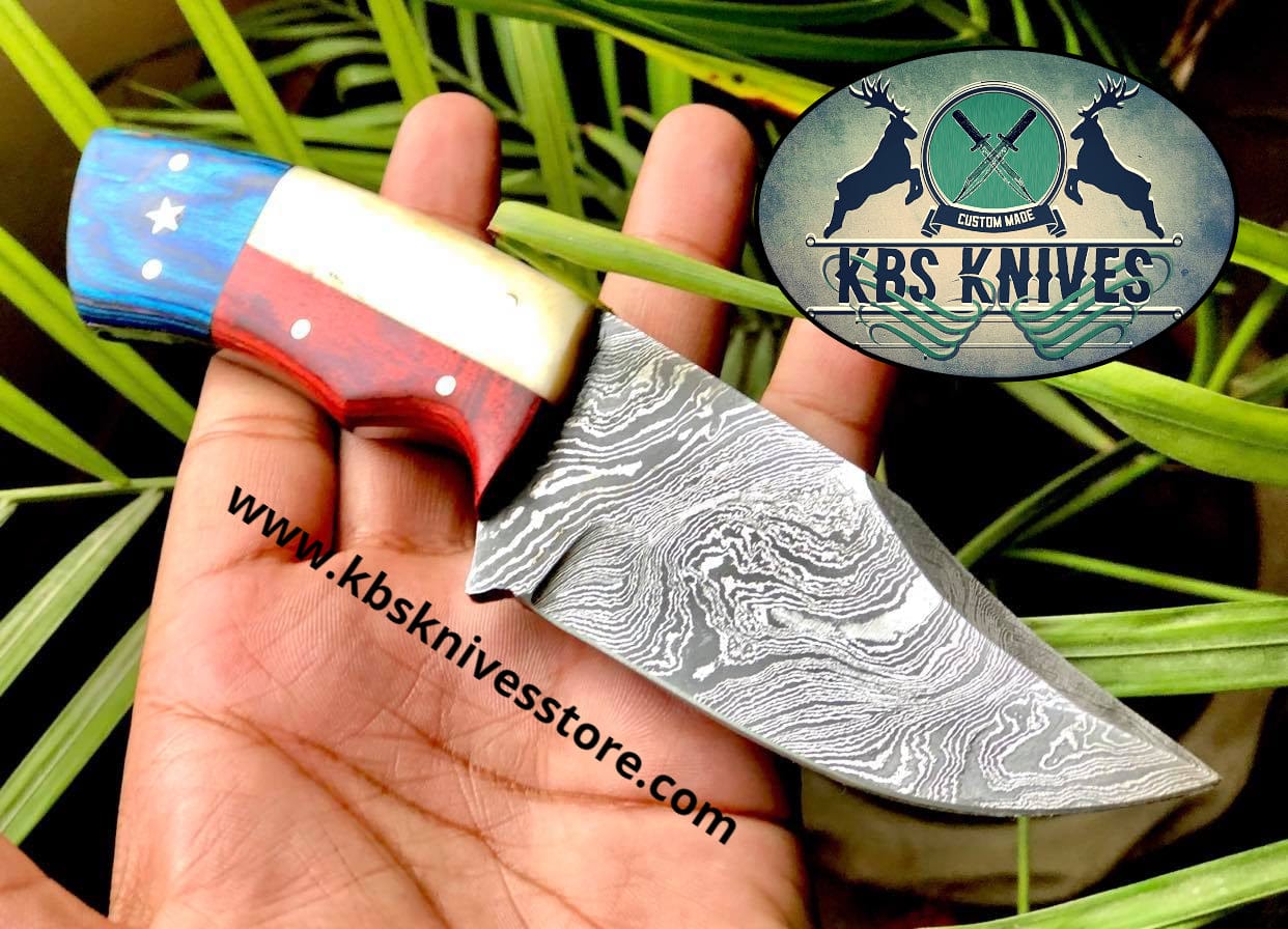 KBS Knives Store Hunting Knives TEXAS FLAG HANDLE DAMASCUS HUNTER KNIFE