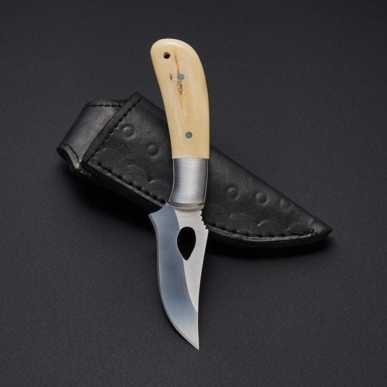 KBS Knives Store Hunting Knives The Fieldmaster's Companion: 7.5-Inch Skinning Hunting Knife with Full Tang D2 Steel Blade, Bone Handle, and Steel Bolster