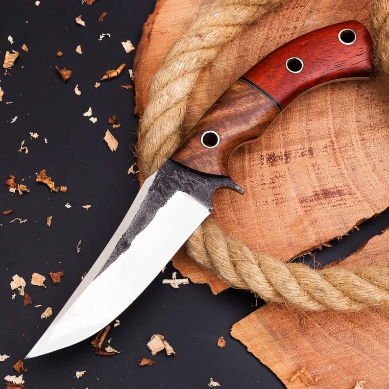 KBS Knives Store Hunting Knives The Outdoorsman's Choice: 10-Inch Hunting Knife with Full Tang 1095 Steel Blade, Rosewood and Red Exotic Wood Handle