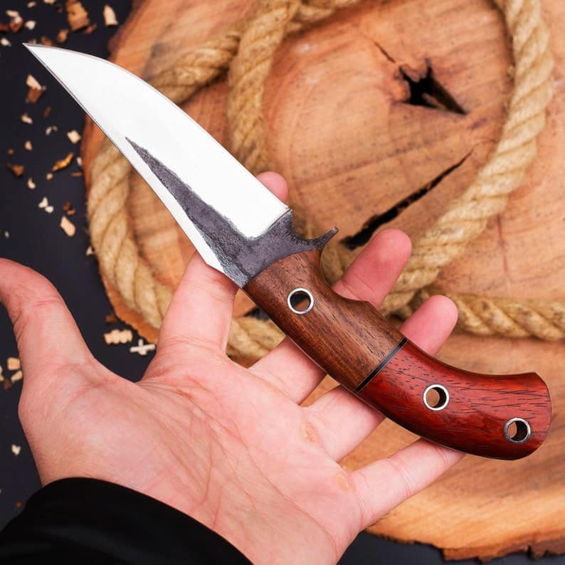 KBS Knives Store Hunting Knives The Outdoorsman's Choice: 10-Inch Hunting Knife with Full Tang 1095 Steel Blade, Rosewood and Red Exotic Wood Handle