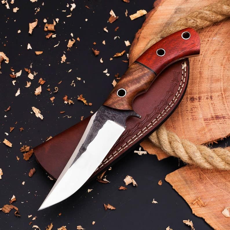 KBS Knives Store Hunting Knives The Outdoorsman's Choice: 10-Inch Hunting Knife with Full Tang 1095 Steel Blade, Rosewood and Red Exotic Wood Handle